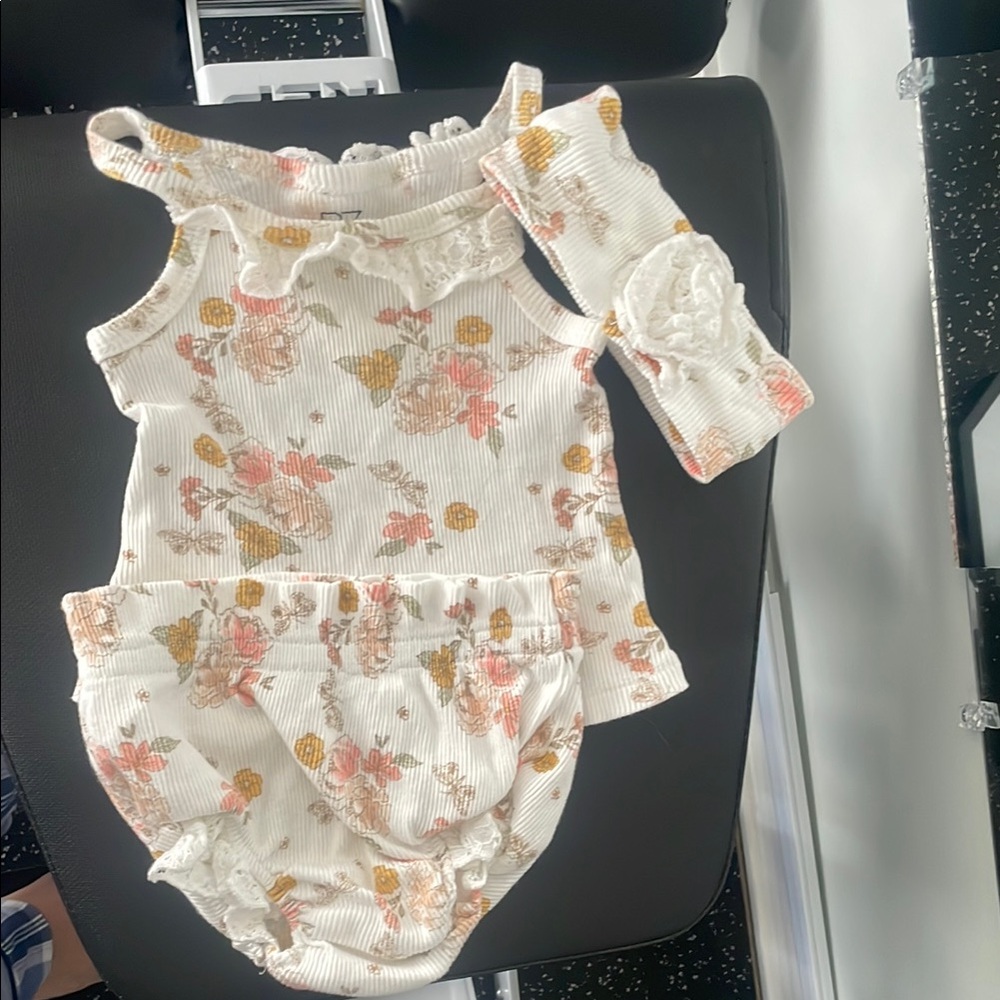 Floral Baby Outfit with Headband